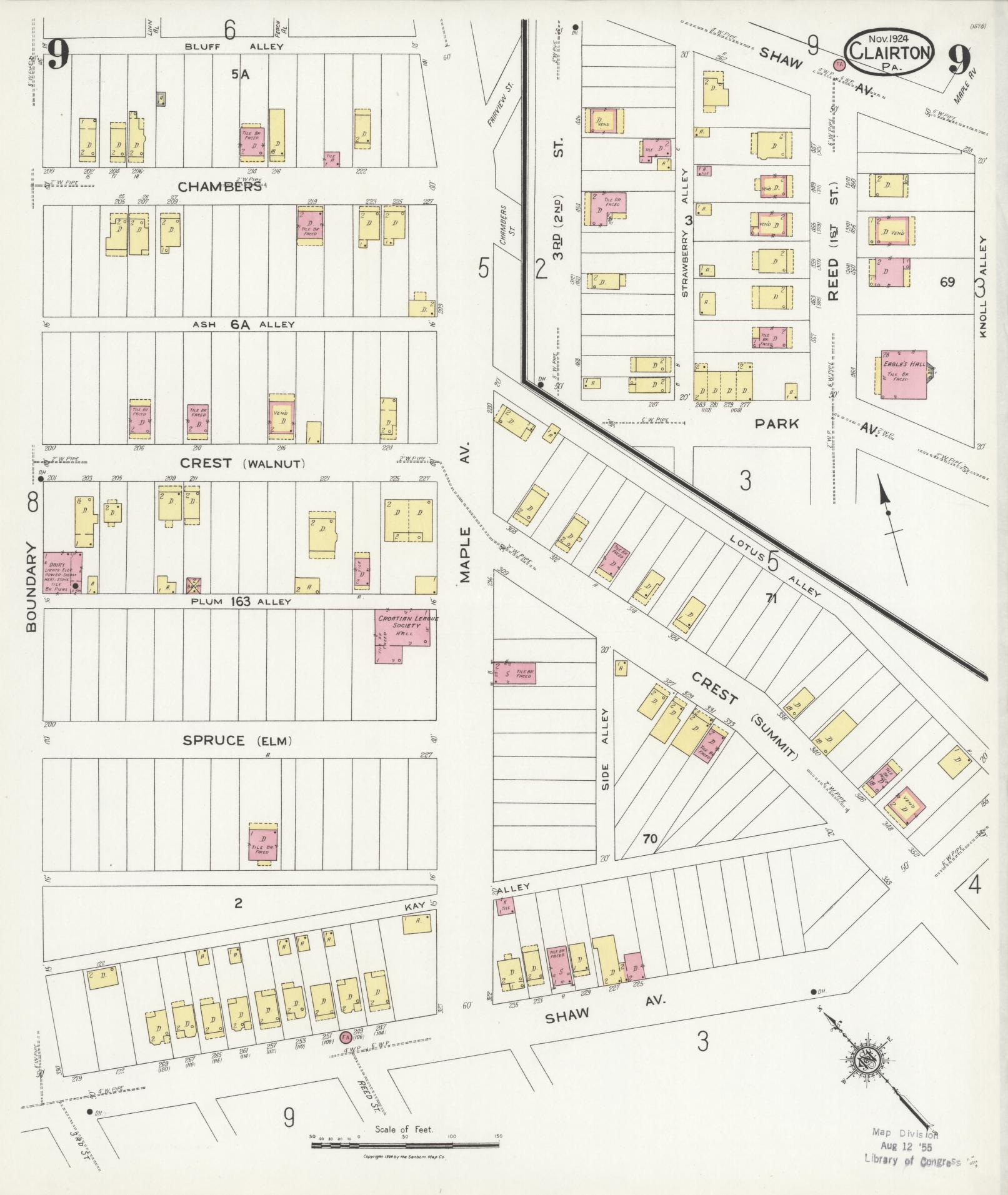 Sanborn Fire Insurance Map from Clairton, Allegheny County, Pennsylvania (1924), Sheet #0009 - Historic Sanborn Fire Insurance Map Print, vintage old map wall art, antique decor, genealogy gift, Pennsylvania Pennsylvania map