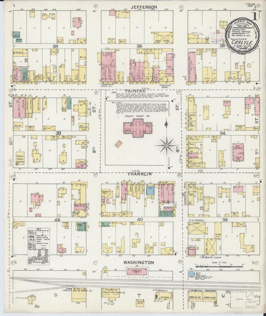 Sanborn Fire Insurance Map from Carlyle, Clinton County, Illinois (1892), Sheet #0001 - Complete Map Set gallery image, historic Sanborn map, vintage wall art, Illinois Illinois