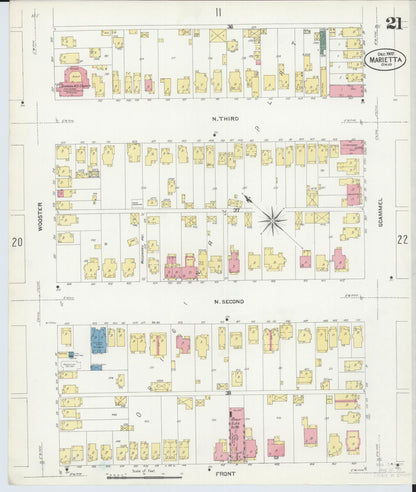 Sanborn Fire Insurance Map from Marietta, Washington County, Ohio (1907), Sheet #0021 - Historic Sanborn Fire Insurance Map Print, vintage old map wall art, antique decor, genealogy gift, Ohio Ohio map
