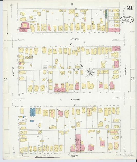 Sanborn Fire Insurance Map from Marietta, Washington County, Ohio (1907), Sheet #0021 - Historic Sanborn Fire Insurance Map Print, vintage old map wall art, antique decor, genealogy gift, Ohio Ohio map