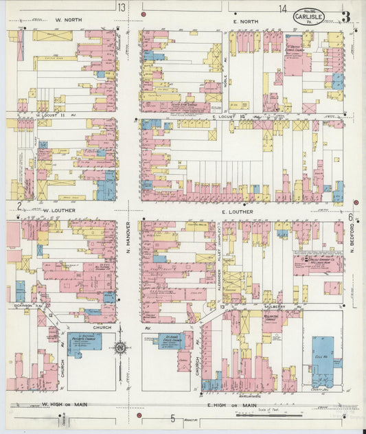 Sanborn Fire Insurance Map from Carlisle, Cumberland County, Pennsylvania (1915), Sheet #0003 - Historic Sanborn Fire Insurance Map Print, vintage old map wall art, antique decor, genealogy gift, Pennsylvania Pennsylvania map
