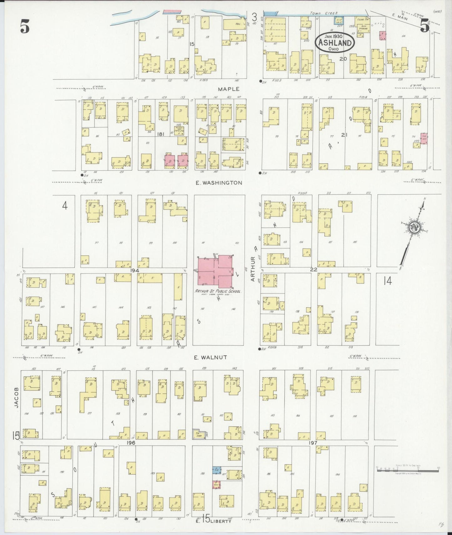 Sanborn Fire Insurance Map from Ashland, Ashland County, Ohio (1930), Sheet #0005 - Historic Sanborn Fire Insurance Map Print, vintage old map wall art, antique decor, genealogy gift, Ohio Ohio map