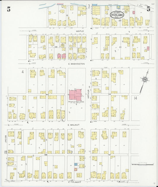 Sanborn Fire Insurance Map from Ashland, Ashland County, Ohio (1930), Sheet #0005 - Historic Sanborn Fire Insurance Map Print, vintage old map wall art, antique decor, genealogy gift, Ohio Ohio map
