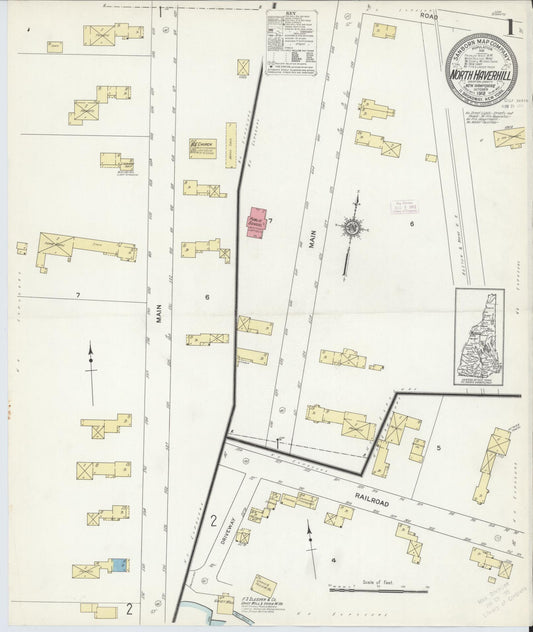 Sanborn Fire Insurance Map from North Haverhill, Grafton County, New Hampshire (1912), Sheet #0001 - Historic Sanborn Fire Insurance Map Print, vintage old map wall art, antique decor, genealogy gift, New Hampshire New Hampshire map