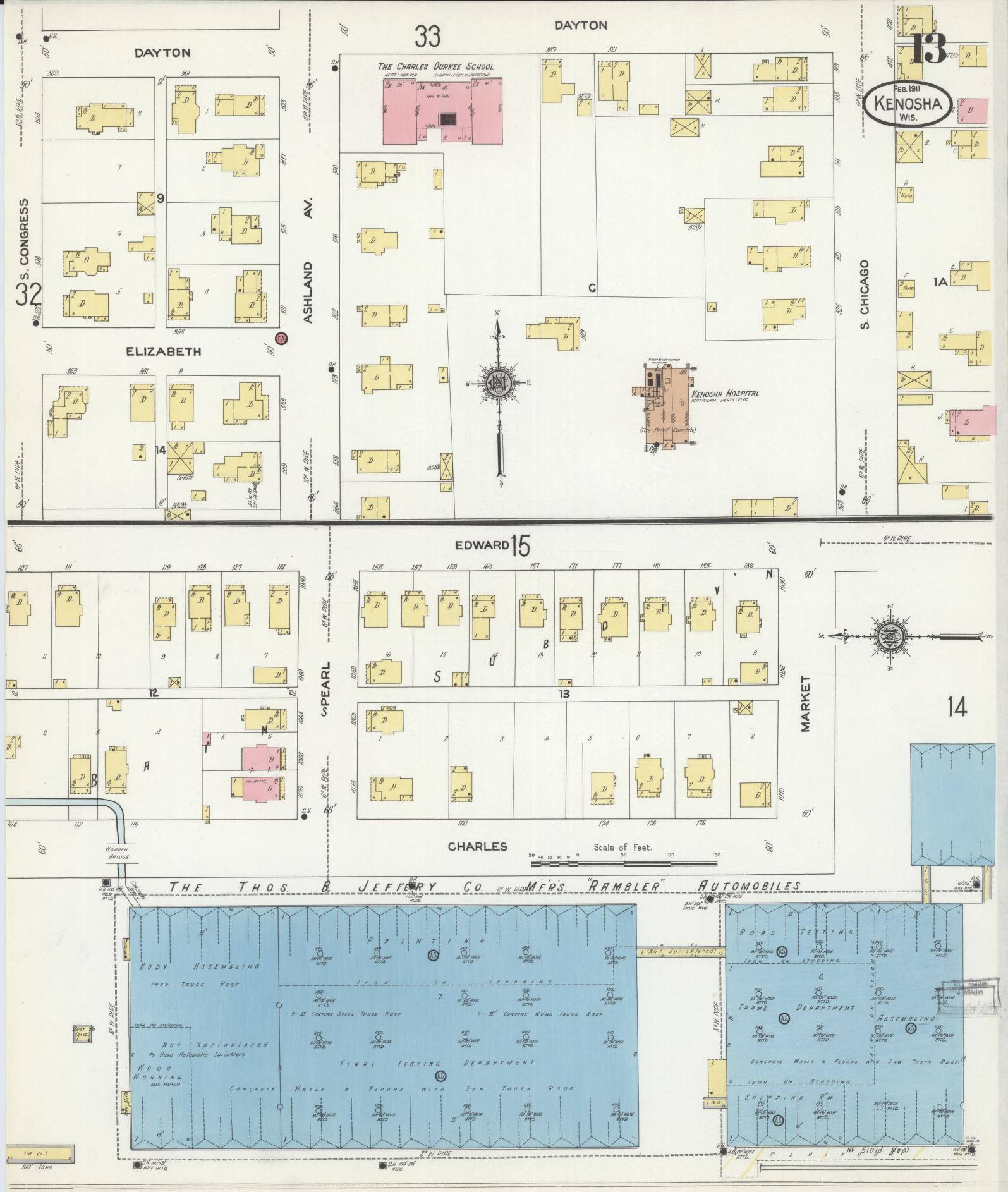 Sanborn Fire Insurance Map from Kenosha, Kenosha County, Wisconsin (1911), Sheet #0013 - Complete Map Set gallery image, historic Sanborn map, vintage wall art, Wisconsin Wisconsin