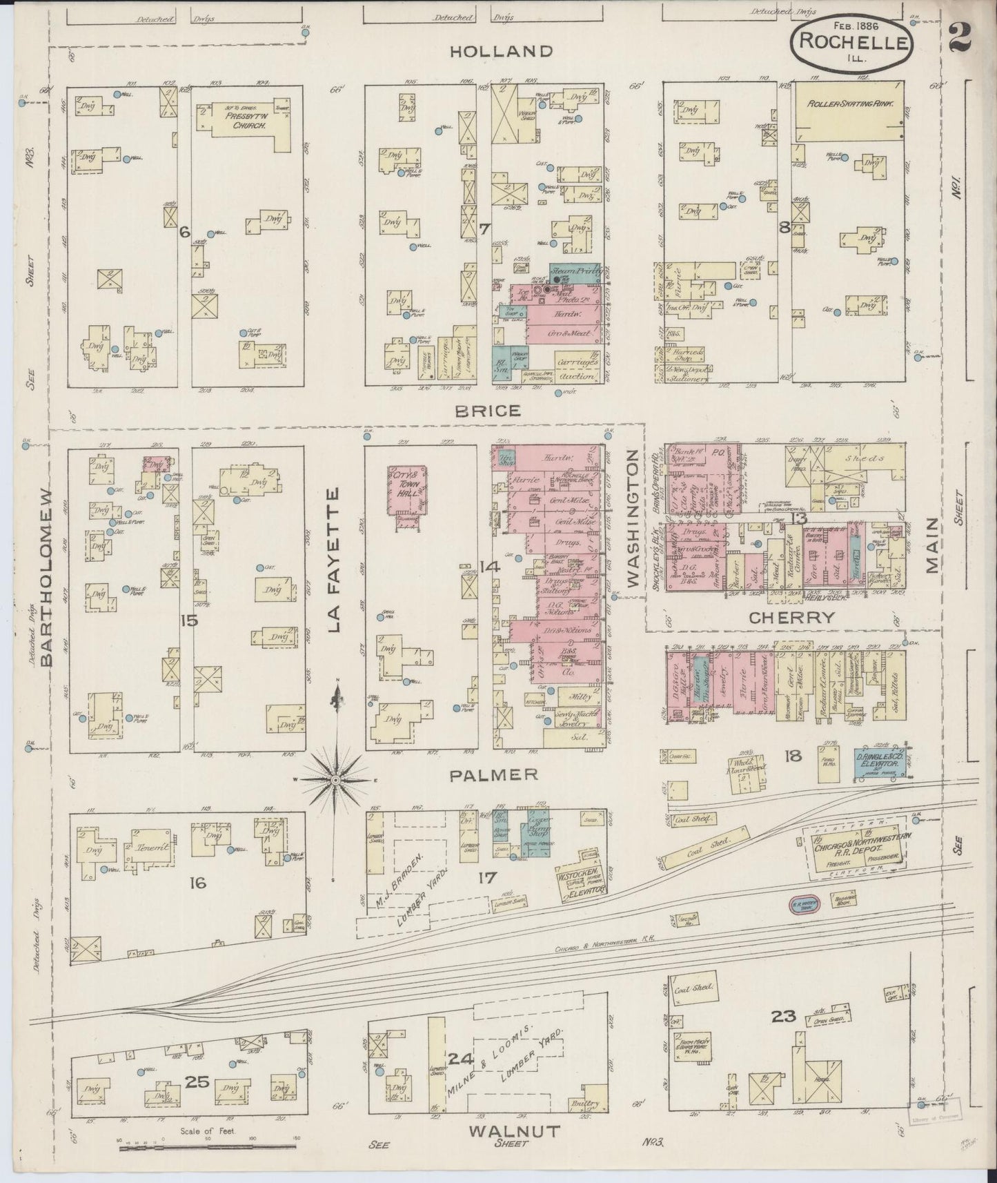 Sanborn Fire Insurance Map from Rochelle, Ogle County, Illinois (1886), Sheet #0002 - Historic Sanborn Fire Insurance Map Print, vintage old map wall art, antique decor, genealogy gift, Illinois Illinois map