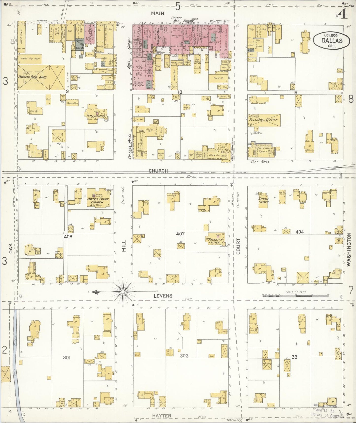 Sanborn Fire Insurance Map from Dallas, Polk County, Oregon (1905), Sheet #0004 - Complete Map Set gallery image, historic Sanborn map, vintage wall art, Oregon Oregon