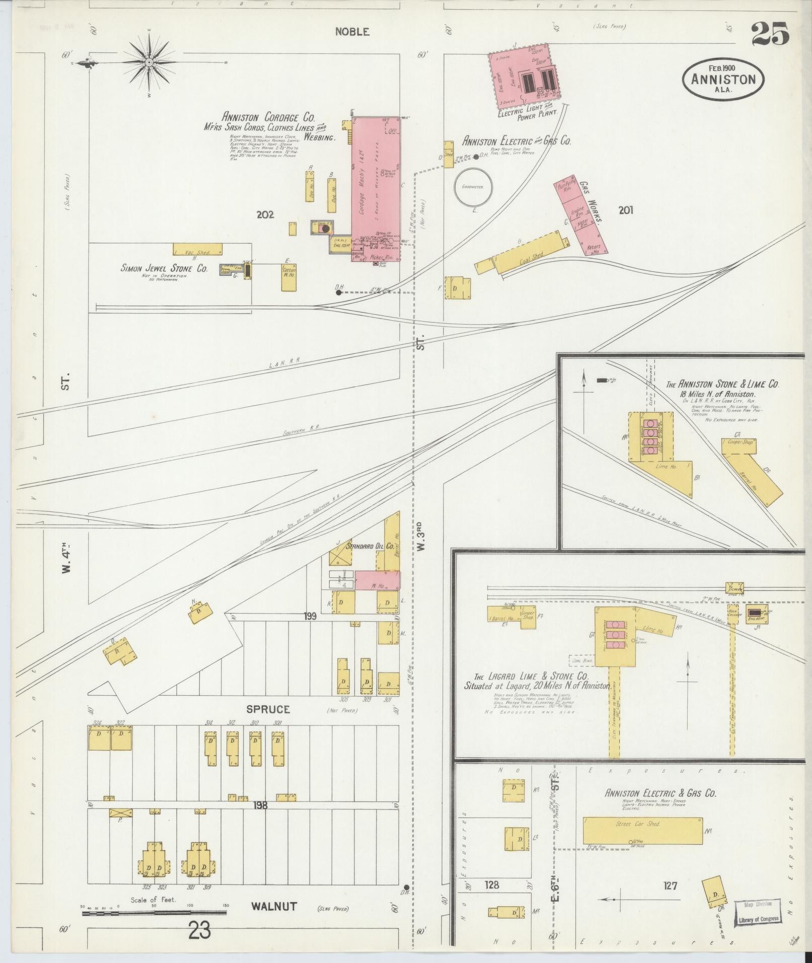 Sanborn Fire Insurance Map from Anniston, Calhoun County, Alabama (1900), Sheet #0025 - Historic Sanborn Fire Insurance Map Print, vintage old map wall art, antique decor, genealogy gift, Alabama Alabama map