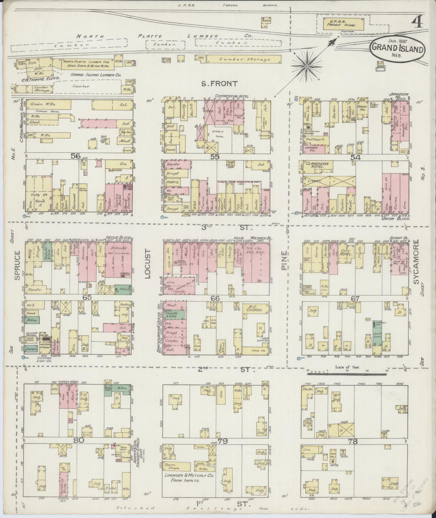 Sanborn Fire Insurance Map from Grand Island, Hall County, Nebraska (1887), Sheet #0004 - Complete Map Set gallery image, historic Sanborn map, vintage wall art, Nebraska Nebraska