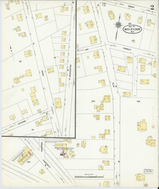 Sanborn Fire Insurance Map from North Attleborough, Bristol County, Massachusetts (1911), Sheet #0002 - Historic Sanborn Fire Insurance Map Print, vintage old map wall art, antique decor, genealogy gift, Massachusetts Massachusetts map