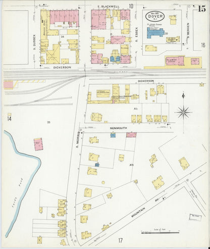 Sanborn Fire Insurance Map from Dover, Morris County, New Jersey (1909), Sheet #0015 - Complete Map Set gallery image, historic Sanborn map, vintage wall art, New Jersey New Jersey