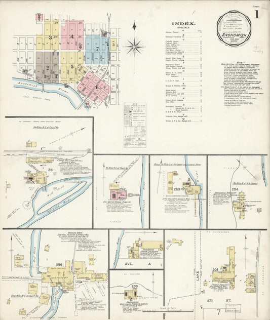 Sanborn Fire Insurance Map from Snohomish, Snohomish County, Washington (1897), Sheet #0001 - Historic Sanborn Fire Insurance Map Print, vintage old map wall art, antique decor, genealogy gift, Washington Washington map