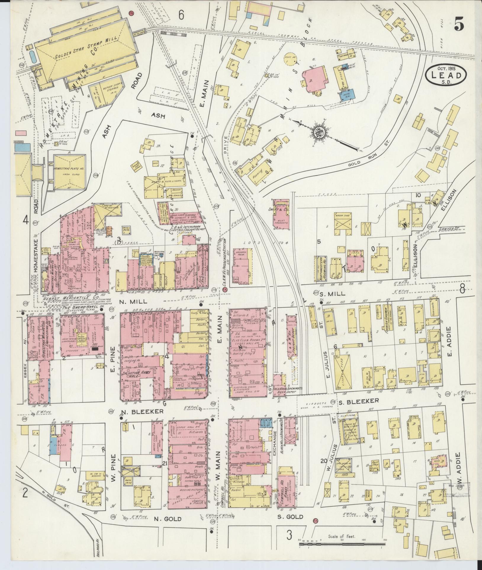 Sanborn Fire Insurance Map from Lead, Lawrence County, South Dakota (1915), Sheet #0005 - Historic Sanborn Fire Insurance Map Print, vintage old map wall art, antique decor, genealogy gift, South Dakota South Dakota map