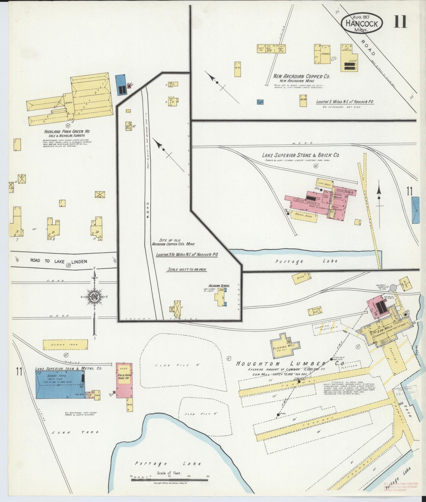 Sanborn Fire Insurance Map from Hancock, Houghton County, Michigan (1917), Sheet #0011 - Complete Map Set gallery image, historic Sanborn map, vintage wall art, Michigan Michigan