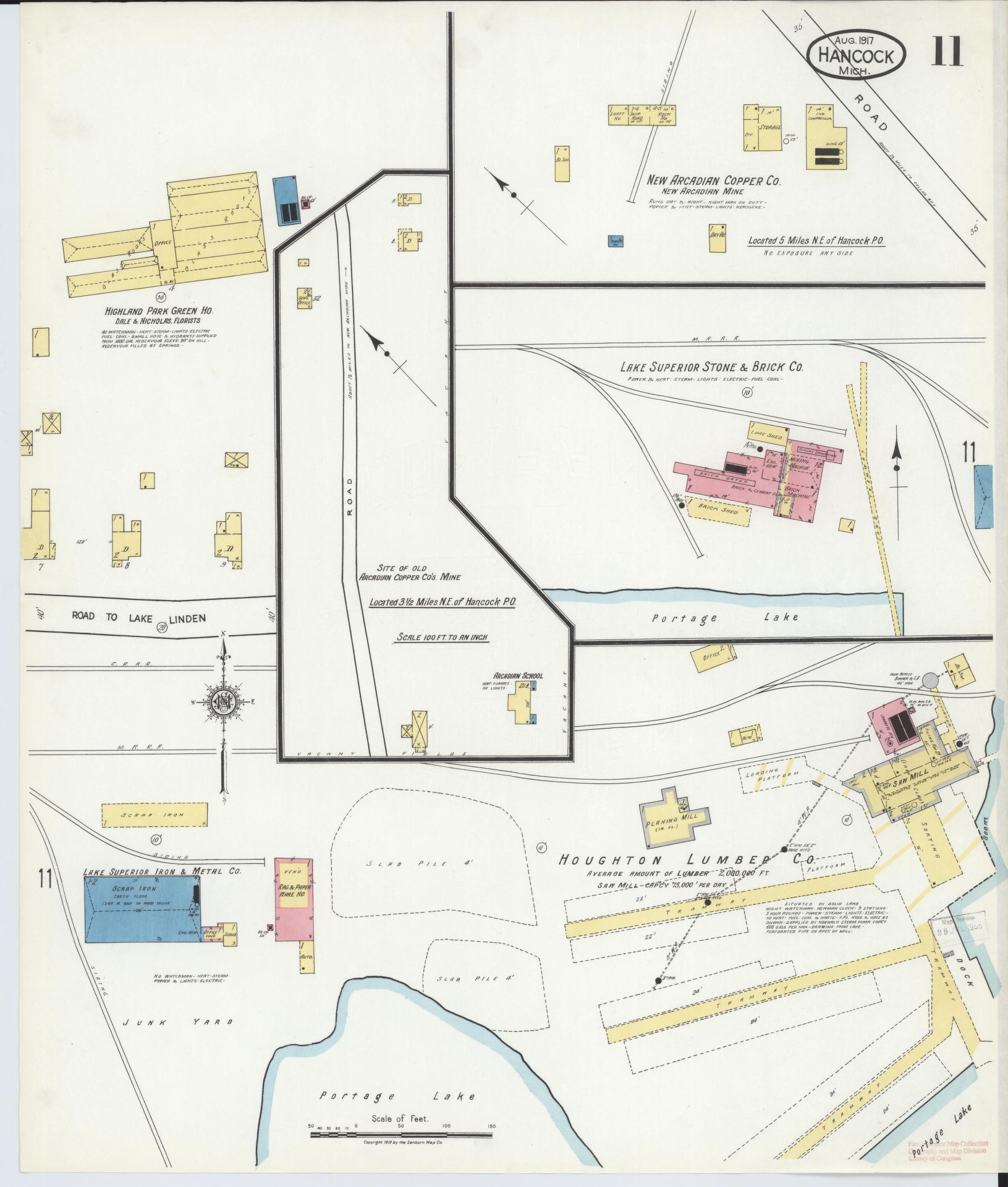 Sanborn Fire Insurance Map from Hancock, Houghton County, Michigan (1917), Sheet #0011 - Complete Map Set gallery image, historic Sanborn map, vintage wall art, Michigan Michigan