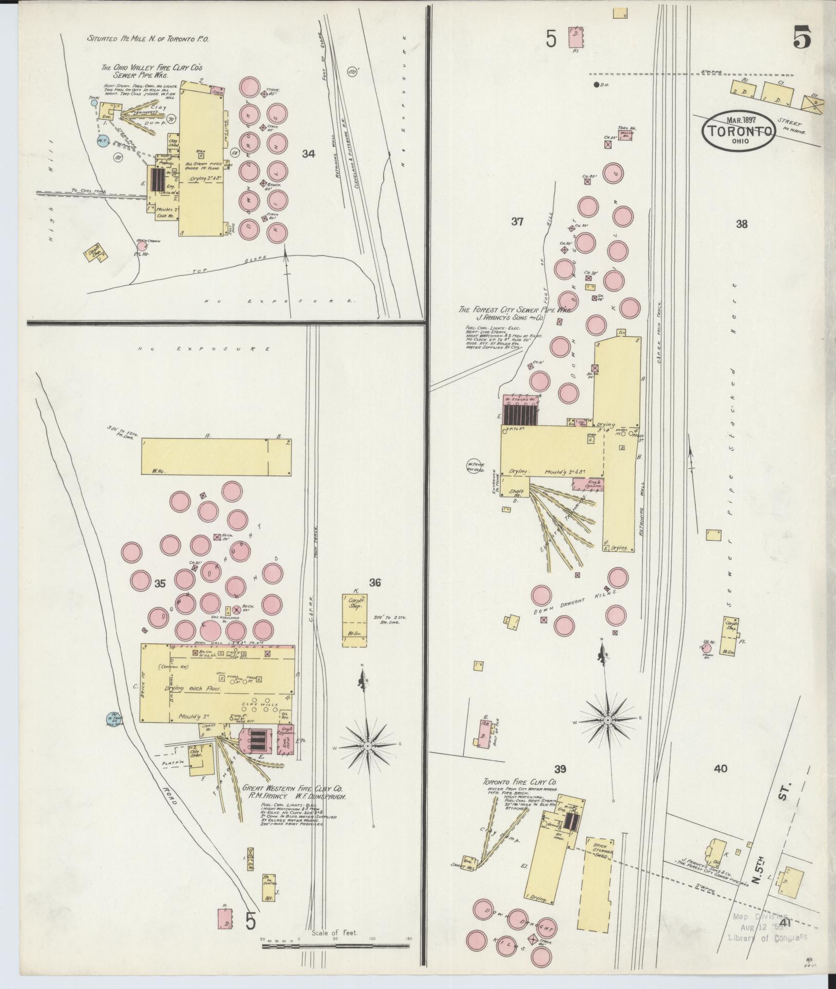 Sanborn Fire Insurance Map from Toronto, Jefferson County, Ohio (1897), Sheet #0005 - Historic Sanborn Fire Insurance Map Print, vintage old map wall art, antique decor, genealogy gift, Ohio Ohio map