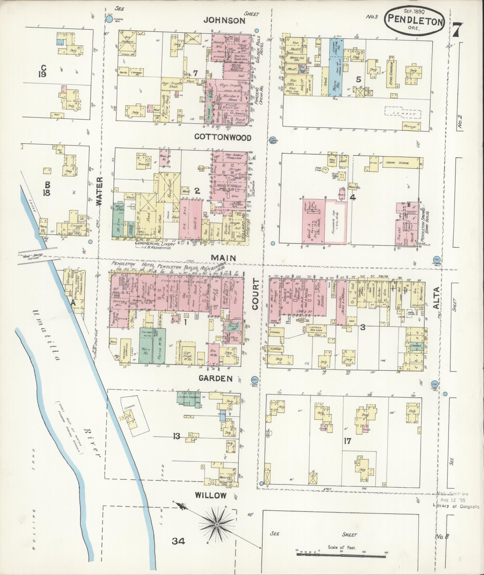 Sanborn Fire Insurance Map from Pendleton, Umatilla County, Oregon (1890), Sheet #0007 - Complete Map Set gallery image, historic Sanborn map, vintage wall art, Oregon Oregon