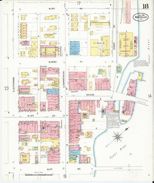 Sanborn Fire Insurance Map from Waterloo, Black Hawk County, Iowa (1906), Sheet #0018 - Historic Sanborn Fire Insurance Map Print, vintage old map wall art