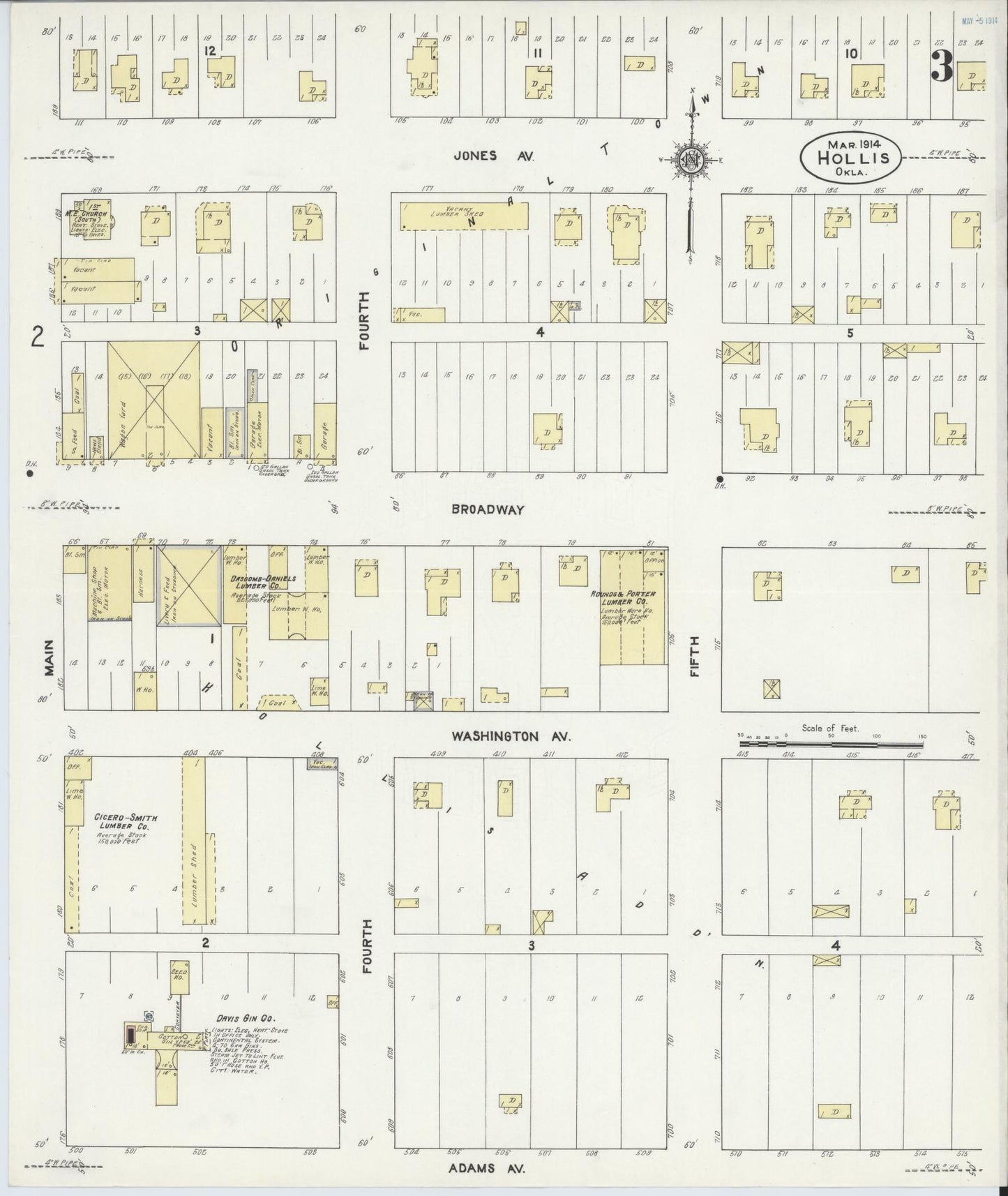 Sanborn Fire Insurance Map from Hollis, Harmon County, Oklahoma (1914), Sheet #0003 - Historic Sanborn Fire Insurance Map Print, vintage old map wall art, antique decor, genealogy gift, Oklahoma Oklahoma map