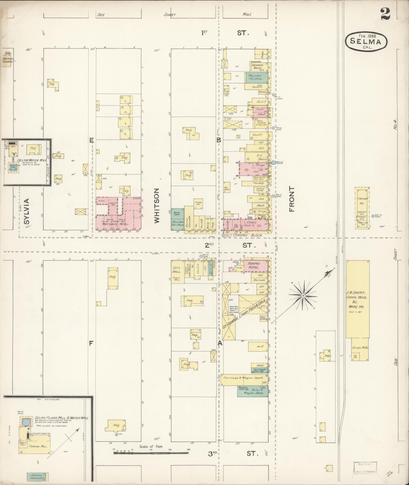 Sanborn Fire Insurance Map from Selma, Fresno County, California (1888), Sheet #0002 - Complete Map Set gallery image, historic Sanborn map, vintage wall art, California California