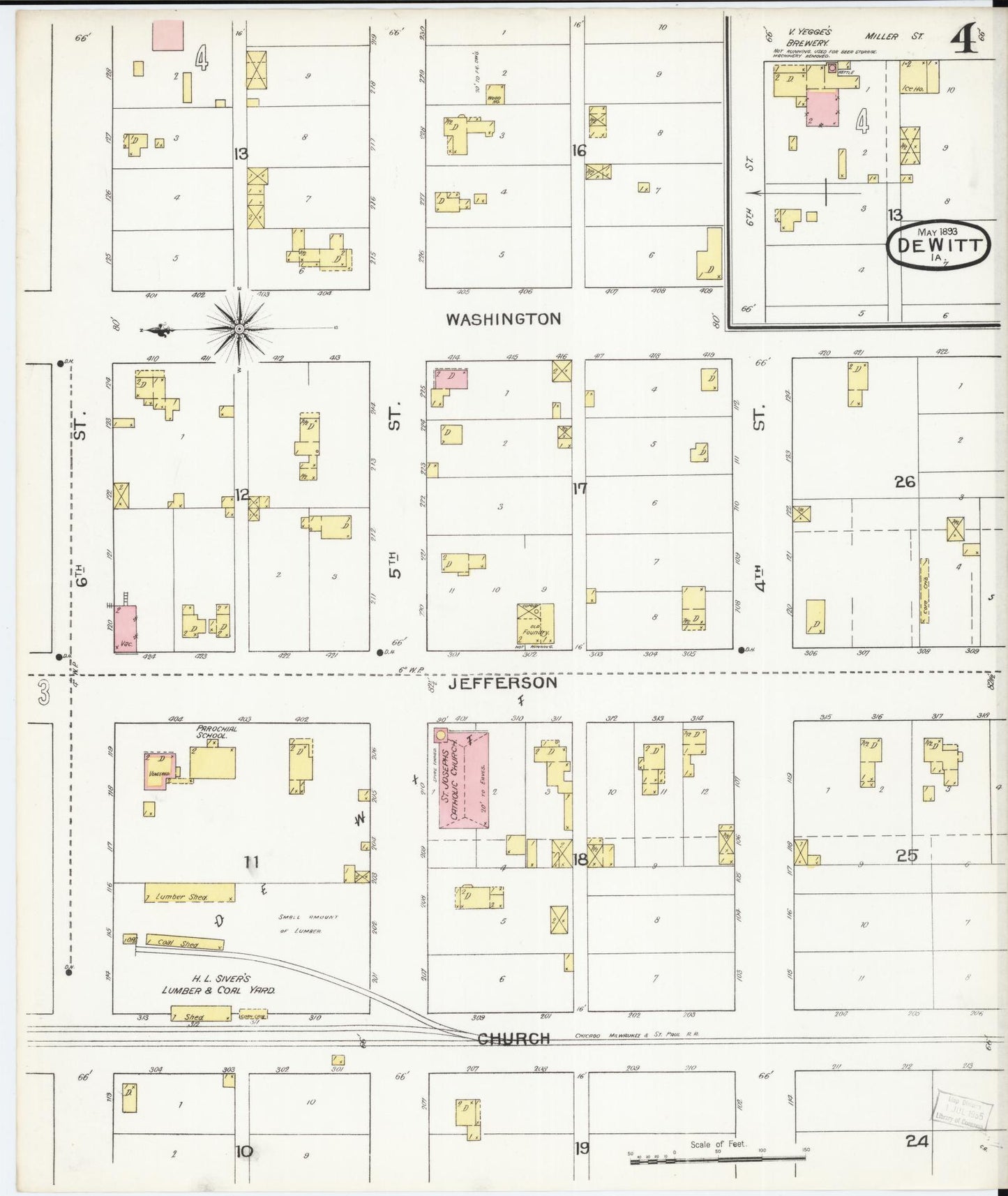 Sanborn Fire Insurance Map from De Witt, Clinton County, Iowa (1893), Sheet #0004 - Historic Sanborn Fire Insurance Map Print, vintage old map wall art