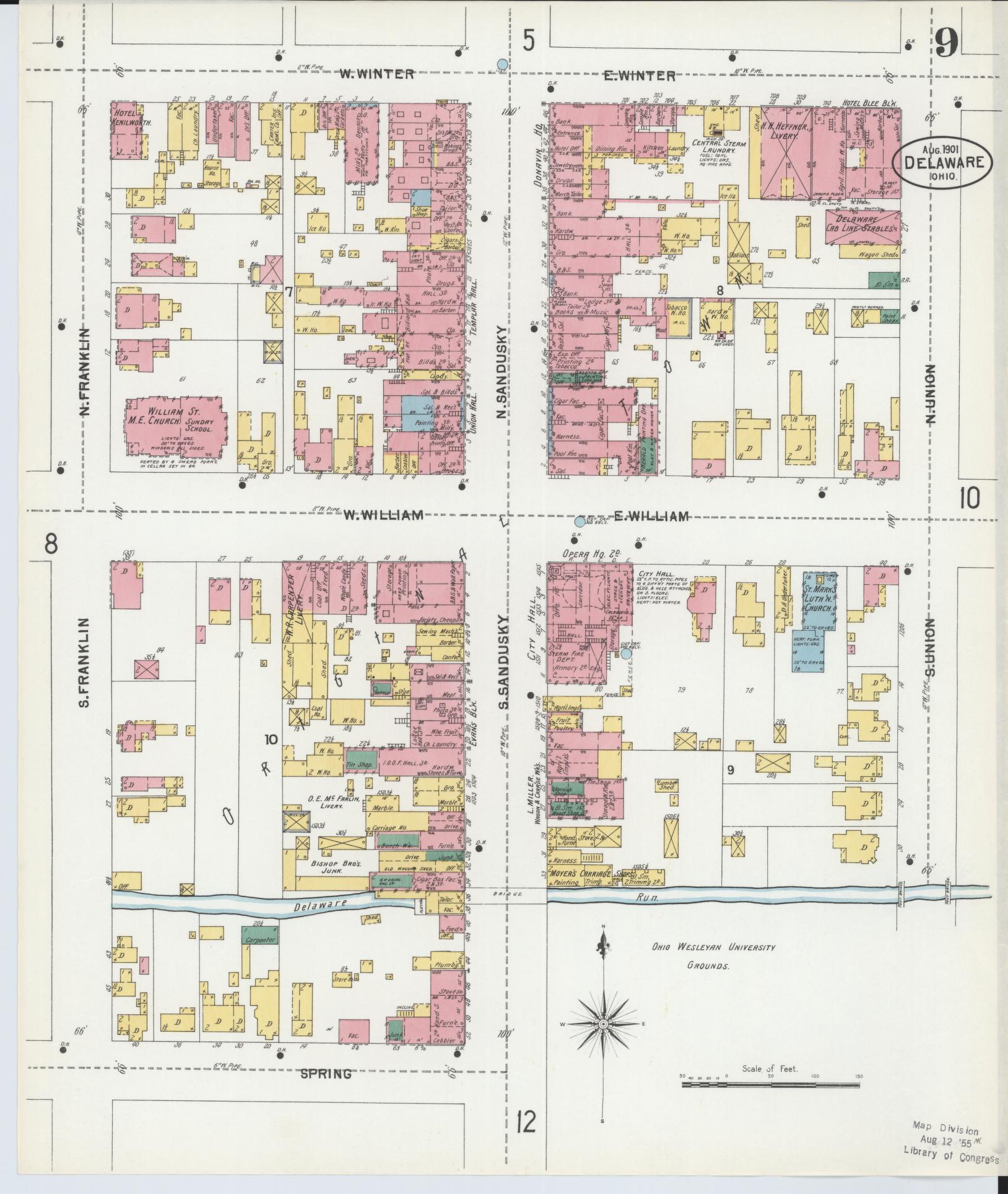 Sanborn Fire Insurance Map from Delaware, Delaware County, Ohio (1901), Sheet #0009 - Complete Map Set gallery image, historic Sanborn map, vintage wall art, Sanborn Fire Insurance Map from Delaware Delaware