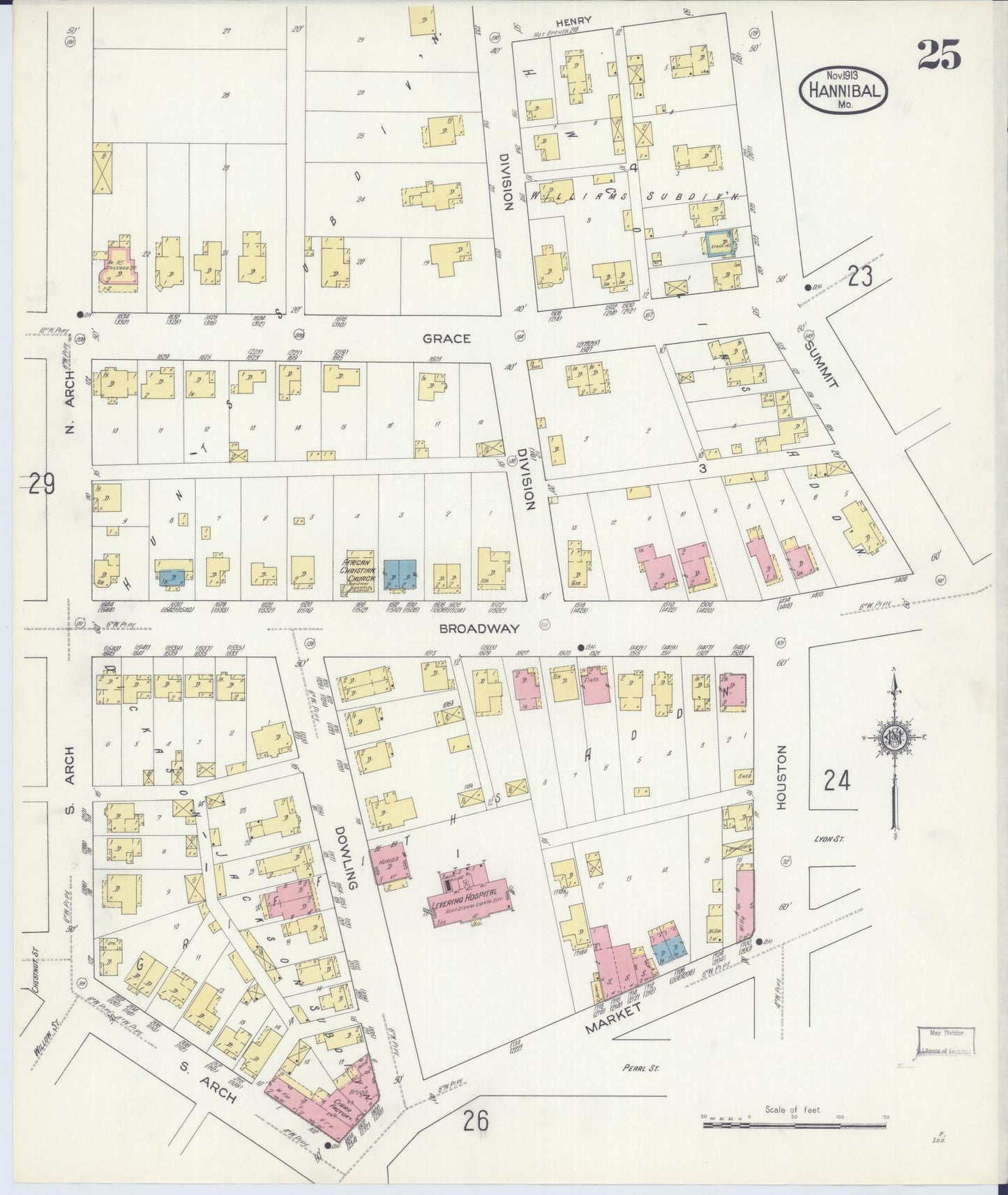 Sanborn Fire Insurance Map from Hannibal, Marion County, Missouri (1913), Sheet #0025 - Complete Map Set gallery image, historic Sanborn map, vintage wall art, Missouri Missouri