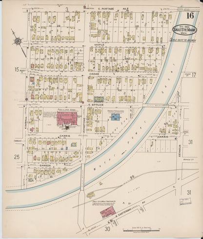 Sanborn Fire Insurance Map from Sault Sainte Marie, Chippewa County, Michigan (1922), Sheet #0016 - Complete Map Set gallery image, historic Sanborn map, vintage wall art, Michigan Michigan