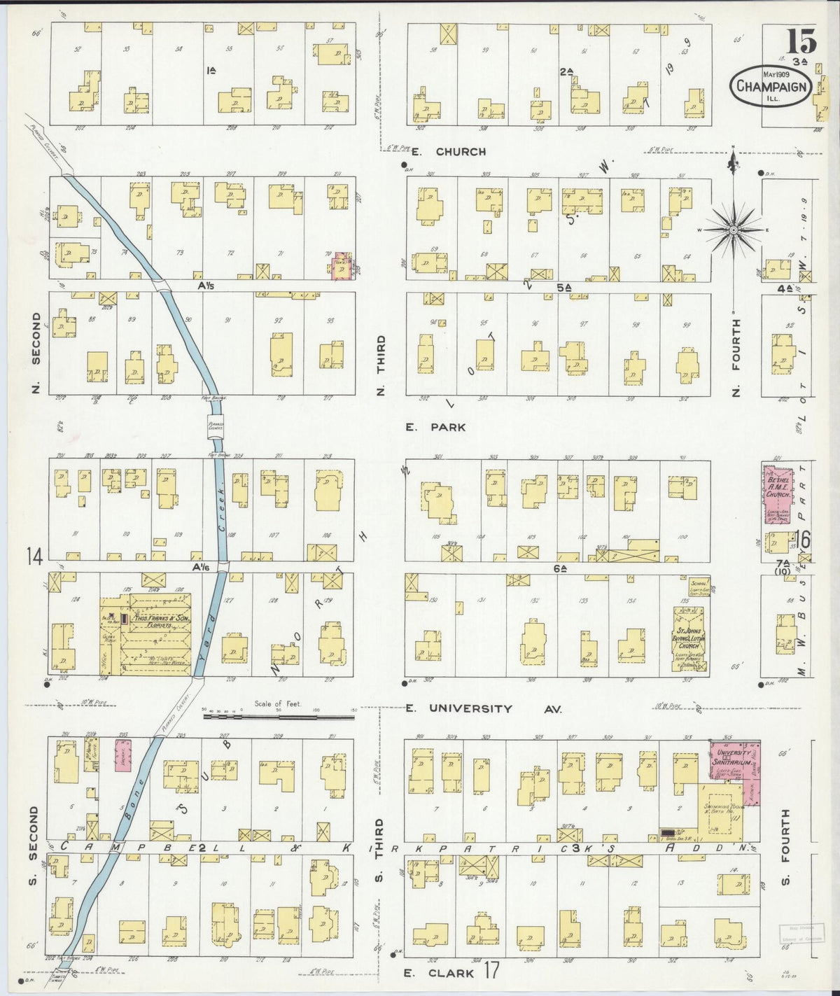 Sanborn Fire Insurance Map from Champaign, Champaign County, Illinois (1909), Sheet #0015 - Complete Map Set gallery image, historic Sanborn map, vintage wall art, Illinois Illinois