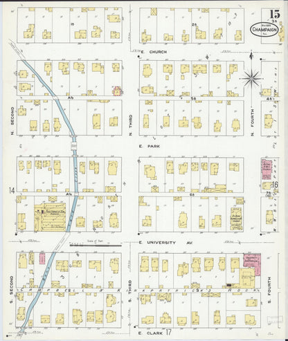 Sanborn Fire Insurance Map from Champaign, Champaign County, Illinois (1909), Sheet #0015 - Complete Map Set gallery image, historic Sanborn map, vintage wall art, Illinois Illinois
