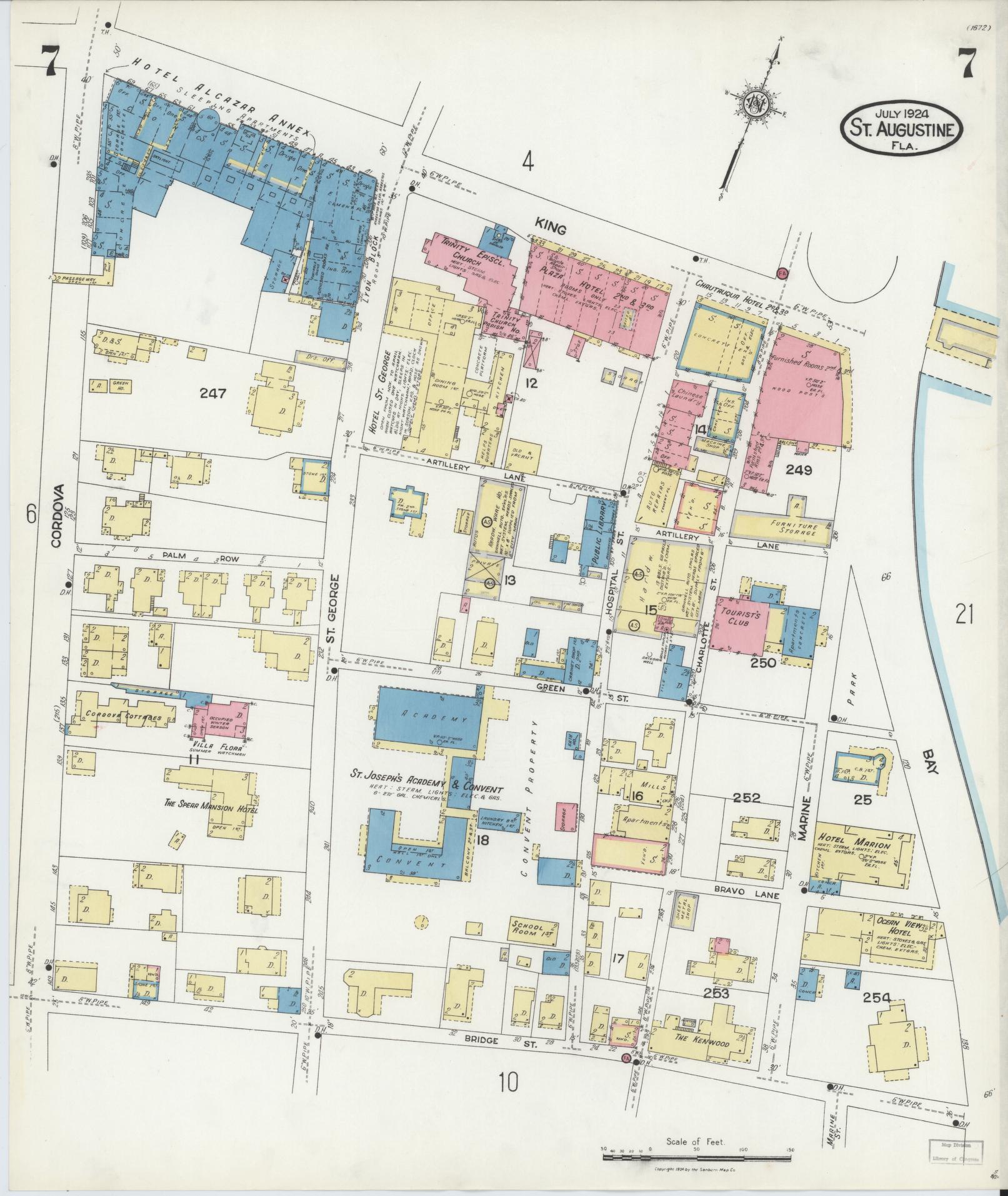 Sanborn Fire Insurance Map from Saint Augustine, Saint John's County, Florida (1924), Sheet #0007 - Complete Map Set gallery image, historic Sanborn map, vintage wall art, Florida Florida