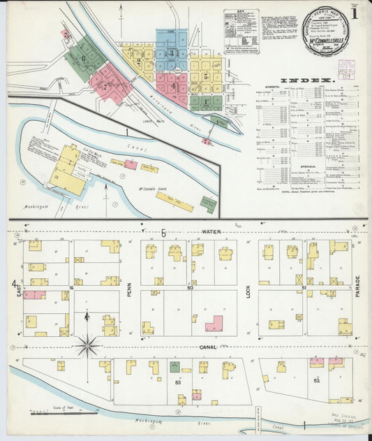 Sanborn Fire Insurance Map from McConnelsville, Morgan County, Ohio (1901), Sheet #0001 - Historic Sanborn Fire Insurance Map Print, vintage old map wall art, antique decor, genealogy gift, Ohio Ohio map