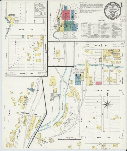 Sanborn Fire Insurance Map from Ouray, Ouray County, Colorado (1908), Sheet #0001 - Historic Sanborn Fire Insurance Map Print, vintage old map wall art, antique decor, genealogy gift, Colorado Colorado map