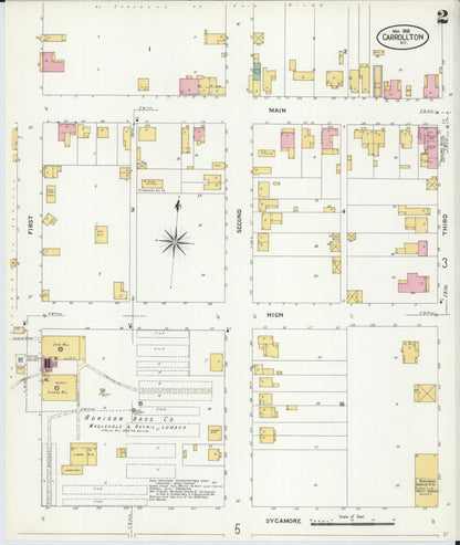 Sanborn Fire Insurance Map from Carrollton, Carroll County, Kentucky (1908), Sheet #0002 - Complete Map Set gallery image, historic Sanborn map, vintage wall art, Kentucky Kentucky