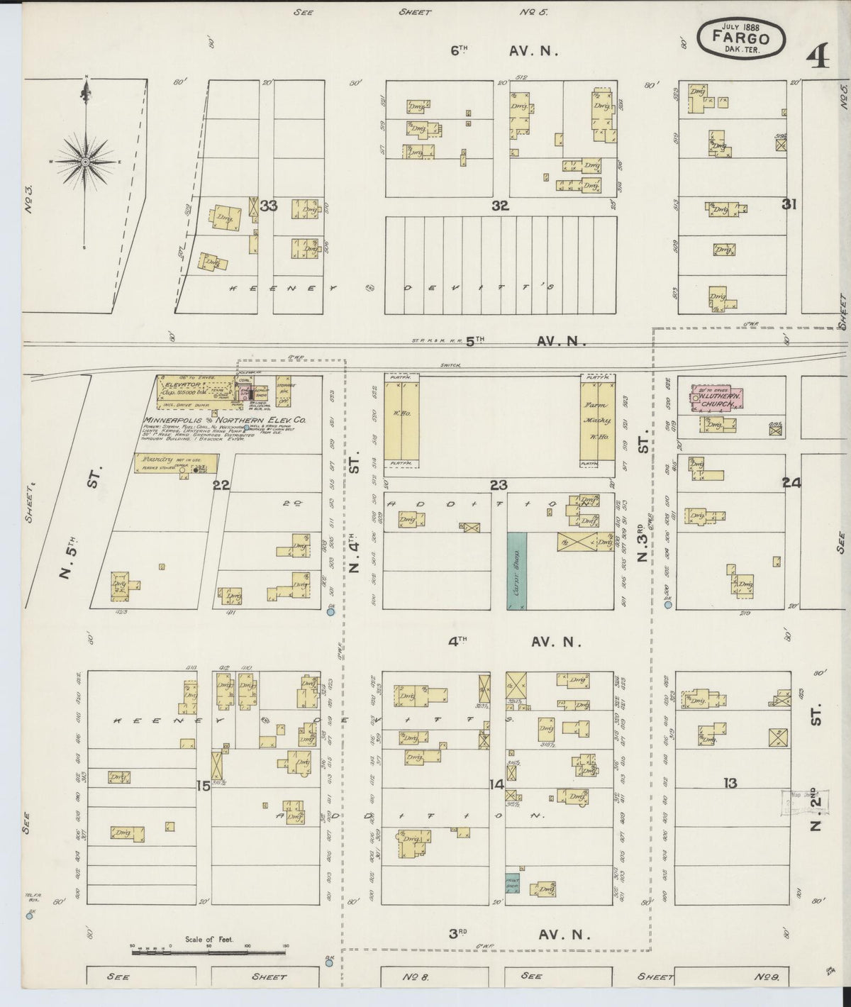 Sanborn Fire Insurance Map from Fargo, Cass County, North Dakota (1888), Sheet #0004 - Complete Map Set gallery image, historic Sanborn map, vintage wall art, North Dakota North Dakota