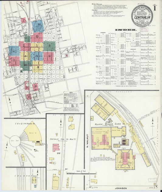 Sanborn Fire Insurance Map from Centralia, Marion, Clinton, Jefferson, and Washington Counties, Illinois (1909), Sheet #0001 - Complete Map Set gallery image, historic Sanborn map, vintage wall art, Illinois Illinois