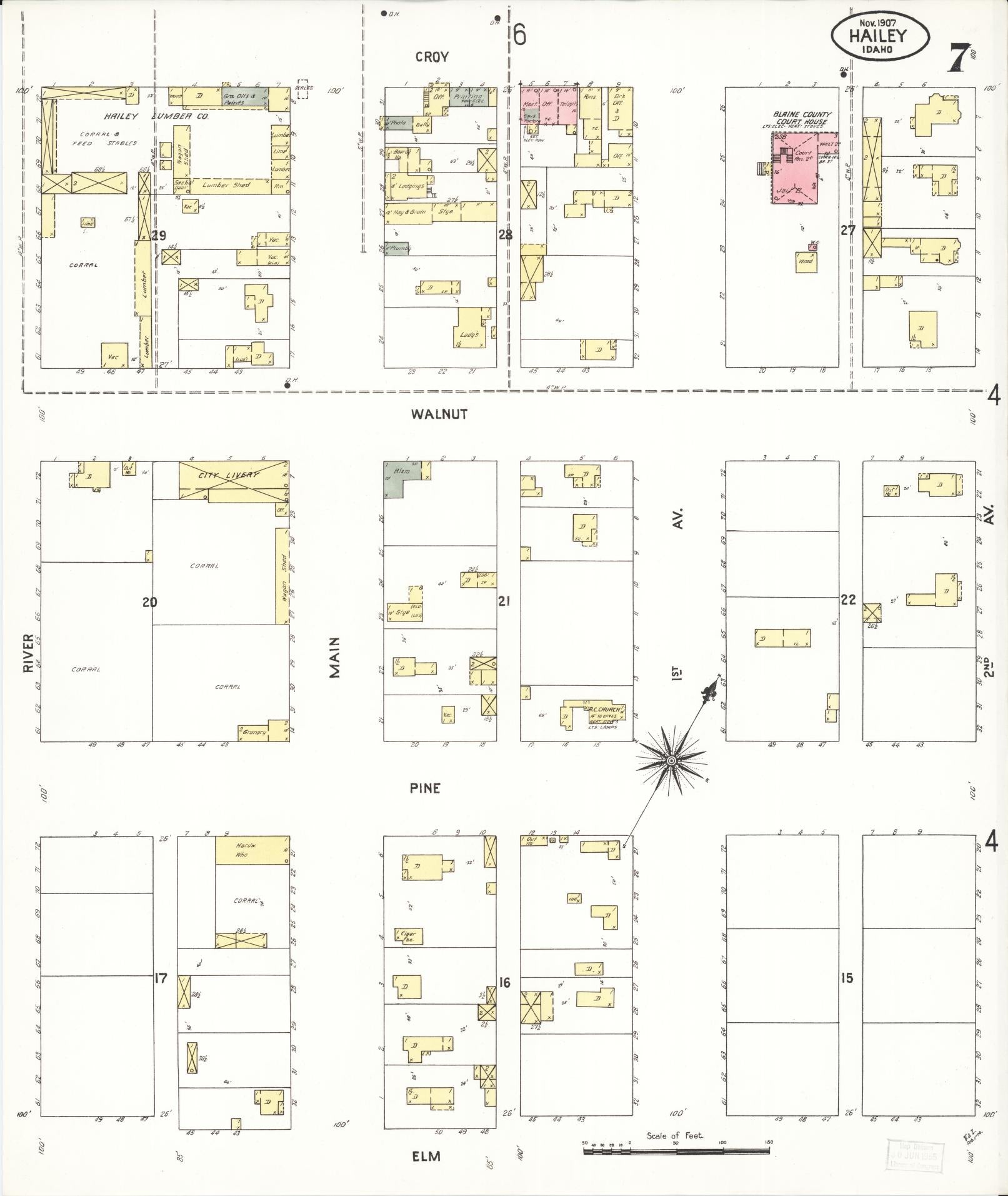 Sanborn Fire Insurance Map from Hailey, Blaine County, Idaho (1907), Sheet #0007 - Historic Sanborn Fire Insurance Map Print, vintage old map wall art, antique decor, genealogy gift, Idaho Idaho map
