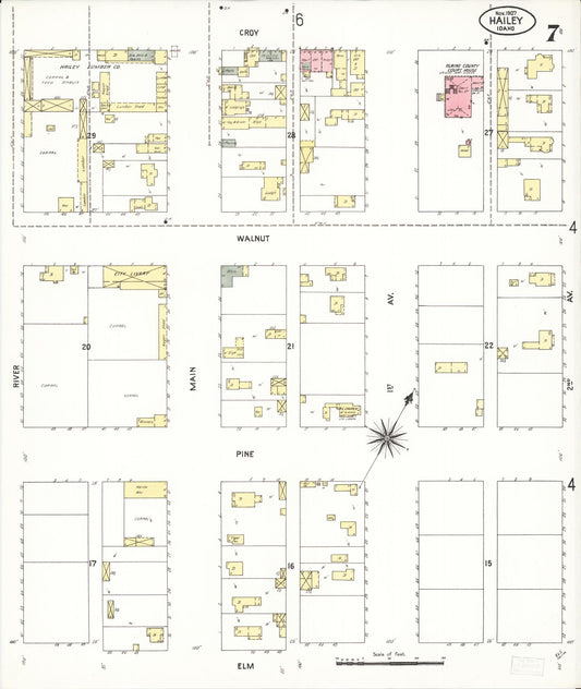 Sanborn Fire Insurance Map from Hailey, Blaine County, Idaho (1907), Sheet #0007 - Historic Sanborn Fire Insurance Map Print, vintage old map wall art, antique decor, genealogy gift, Idaho Idaho map