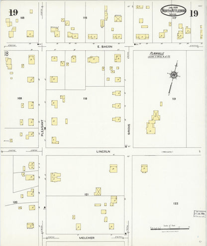 Sanborn Fire Insurance Map from North Attleborough, Bristol County, Massachusetts (1924), Sheet #0019 - Complete Map Set gallery image, historic Sanborn map, vintage wall art, Massachusetts Massachusetts