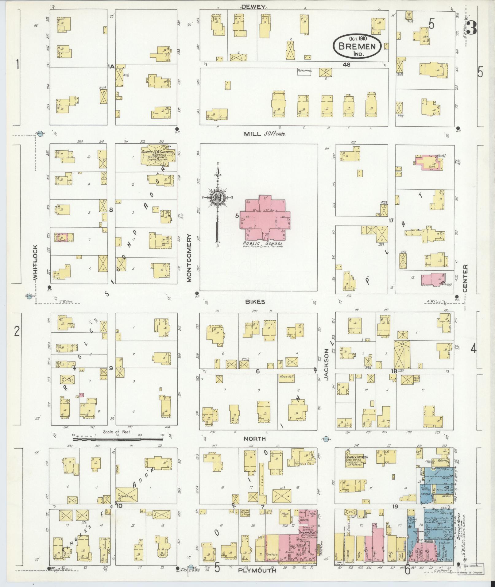 Sanborn Fire Insurance Map from Bremen, Marshall County, Indiana (1910), Sheet #0003 - Complete Map Set gallery image, historic Sanborn map, vintage wall art, Indiana Indiana
