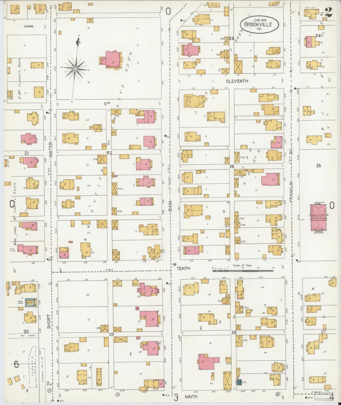 Sanborn Fire Insurance Map from Brookville, Franklin County, Indiana (1906), Sheet #0002 - Complete Map Set gallery image, historic Sanborn map, vintage wall art, Indiana Indiana