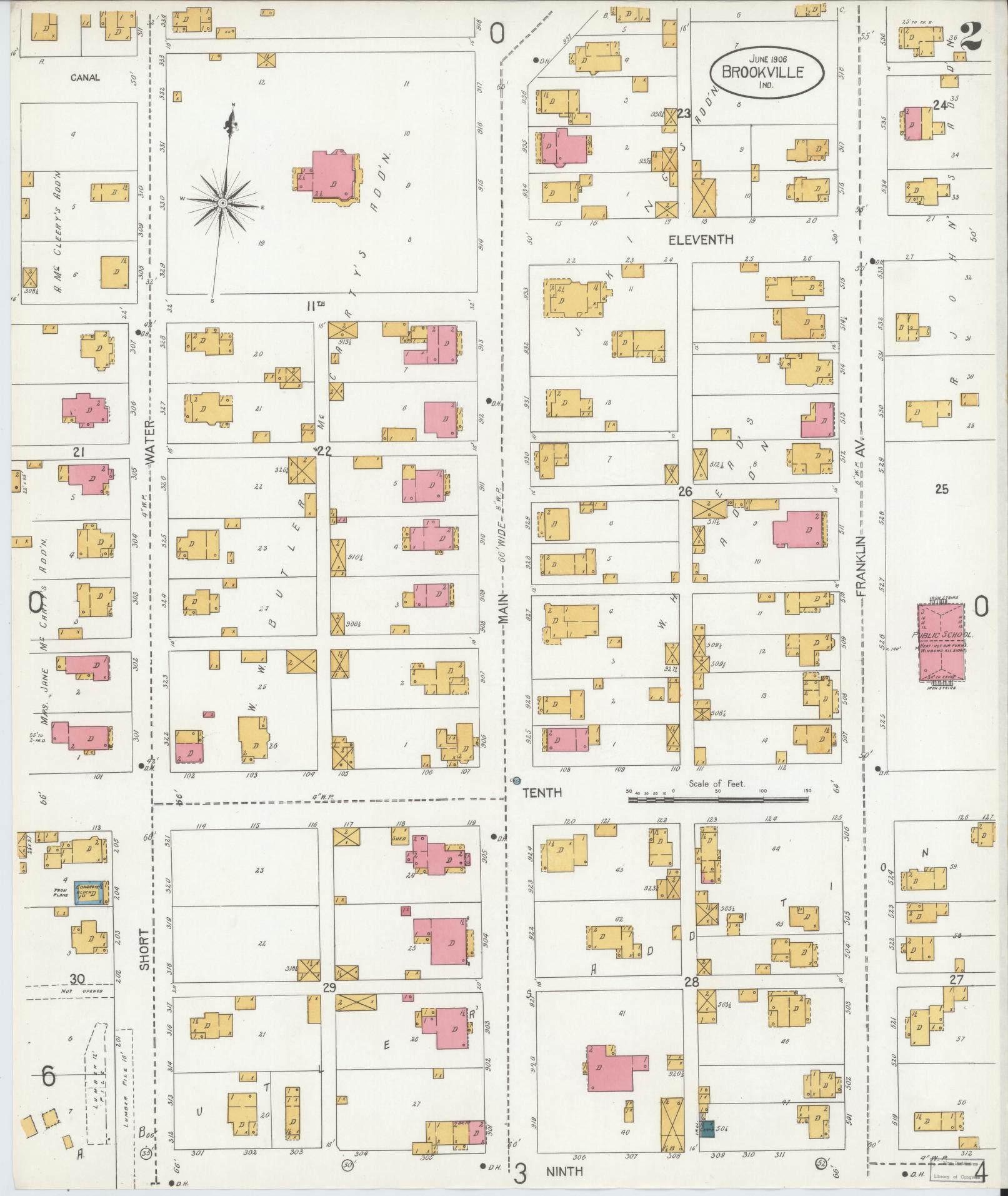 Sanborn Fire Insurance Map from Brookville, Franklin County, Indiana (1906), Sheet #0002 - Complete Map Set gallery image, historic Sanborn map, vintage wall art, Indiana Indiana