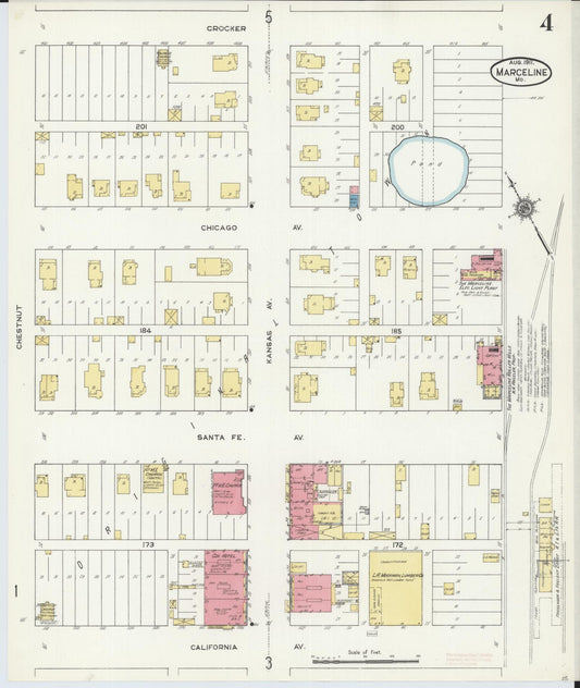 Sanborn Fire Insurance Map from Marceline, Linn County, Missouri (1911), Sheet #0004 - Historic Sanborn Fire Insurance Map Print, vintage old map wall art, antique decor, genealogy gift, Missouri Missouri map