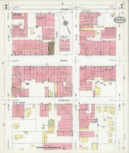 Sanborn Fire Insurance Map from Gadsden, Etowah County, Alabama (1926), Sheet #0007 - Complete Map Set gallery image, historic Sanborn map, vintage wall art, Alabama Alabama