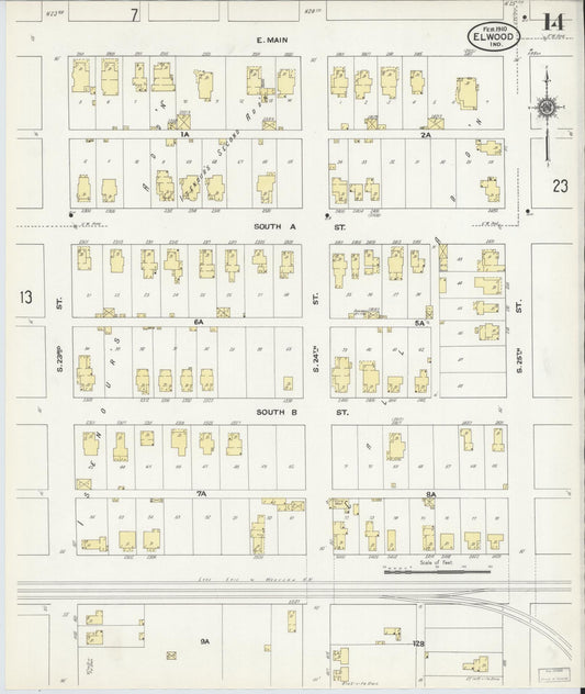 Sanborn Fire Insurance Map from Elwood, Madison County, Indiana (1910), Sheet #0014 - Historic Sanborn Fire Insurance Map Print, vintage old map wall art, antique decor, genealogy gift, Indiana Indiana map