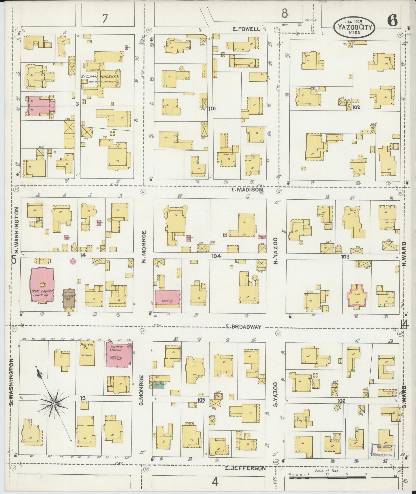 Sanborn Fire Insurance Map from Yazoo City, Yazoo County, Mississippi (1905), Sheet #0006 - Complete Map Set gallery image, historic Sanborn map, vintage wall art, Mississippi Mississippi