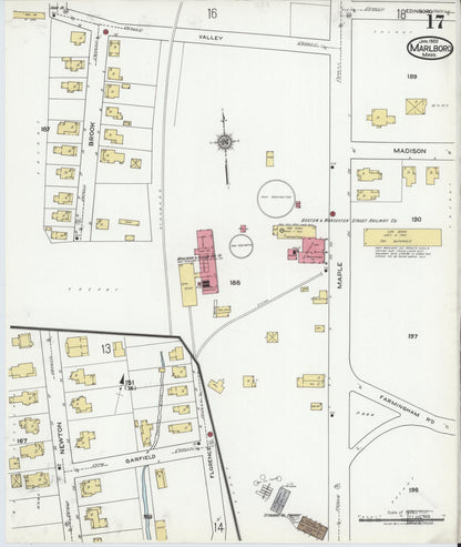 Sanborn Fire Insurance Map from Marlborough, Middlesex County, Massachusetts (1920), Sheet #0017 - Historic Sanborn Fire Insurance Map Print, vintage old map wall art, antique decor, genealogy gift, Massachusetts Massachusetts map