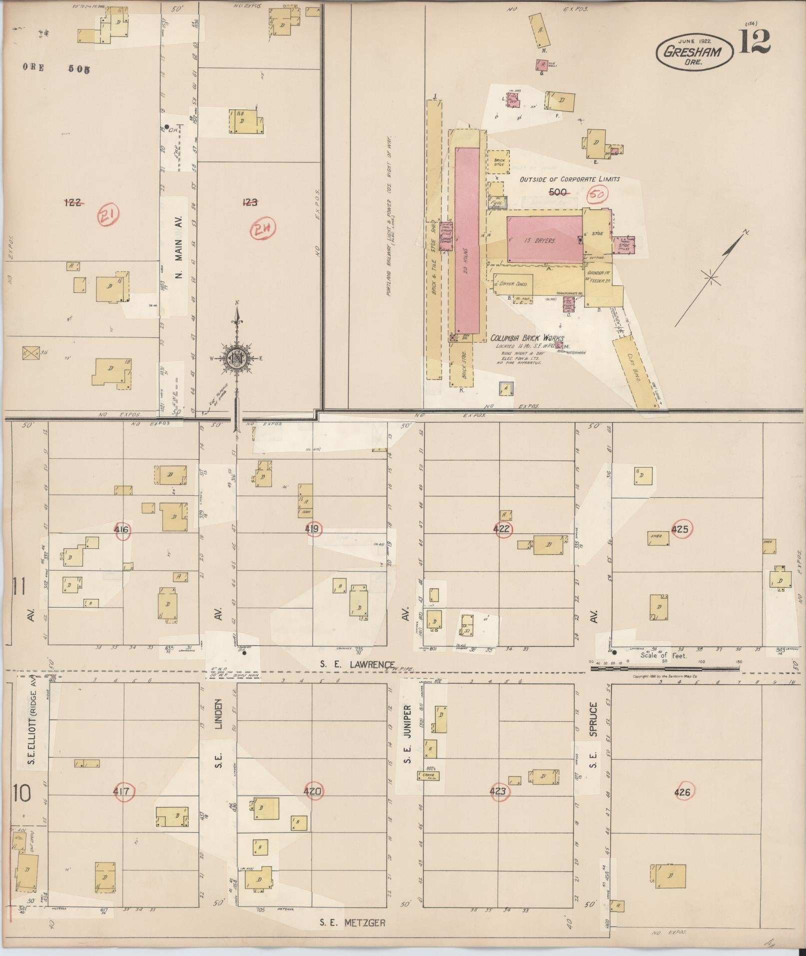 Sanborn Fire Insurance Map from Gresham, Multnomah County, Oregon (1941), Sheet #0012 - Complete Map Set gallery image, historic Sanborn map, vintage wall art, Oregon Oregon
