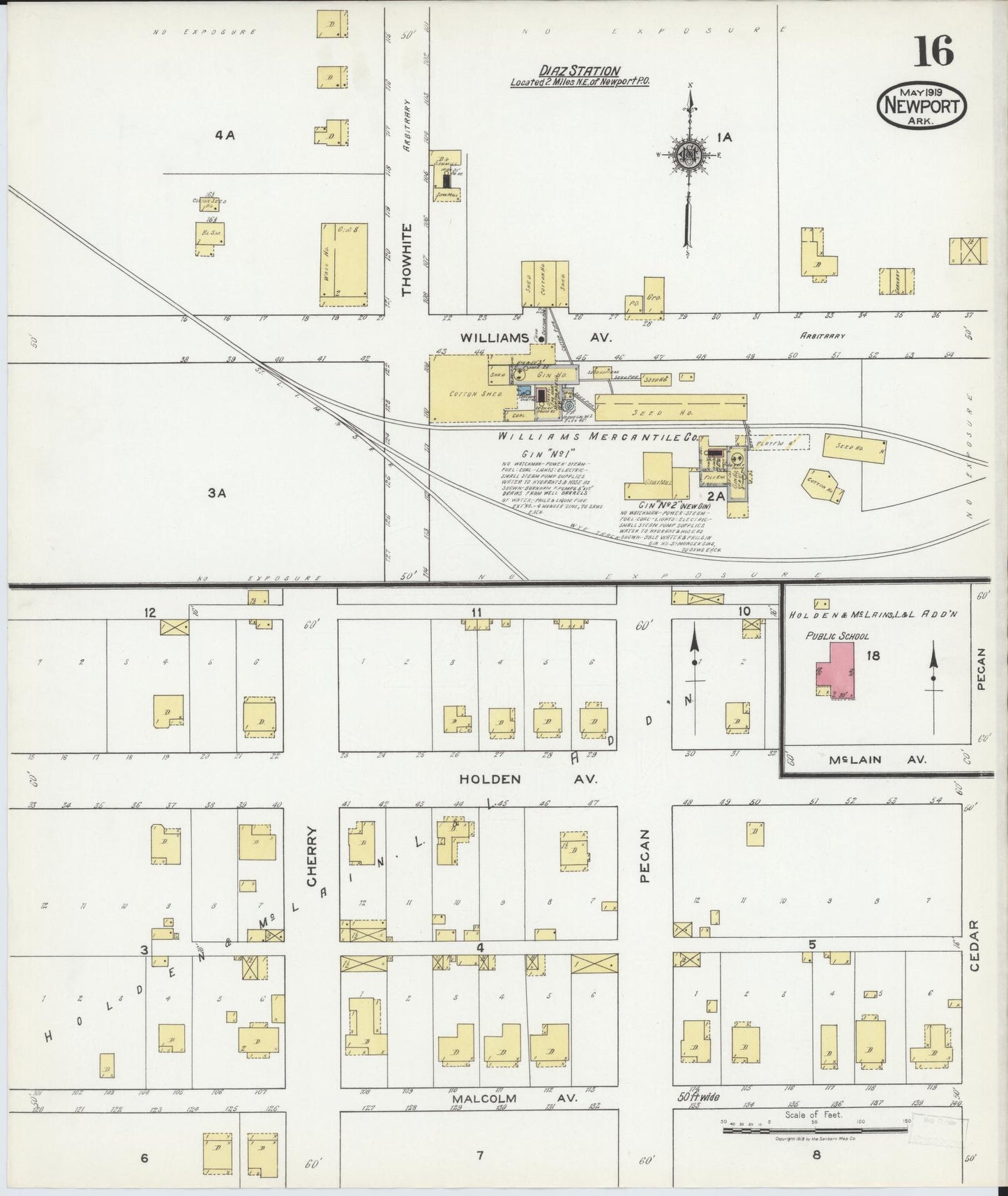 Sanborn Fire Insurance Map from Newport, Jackson County, Arkansas (1919), Sheet #0016 - Historic Sanborn Fire Insurance Map Print, vintage old map wall art, antique decor, genealogy gift, Arkansas Arkansas map