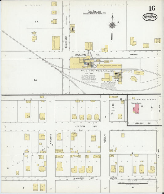 Sanborn Fire Insurance Map from Newport, Jackson County, Arkansas (1919), Sheet #0016 - Historic Sanborn Fire Insurance Map Print, vintage old map wall art, antique decor, genealogy gift, Arkansas Arkansas map